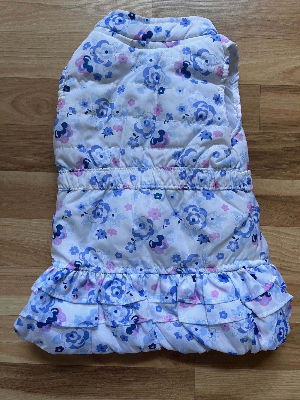 Floral Quilted Puffer Vest — White with Blue & Pink Flowers